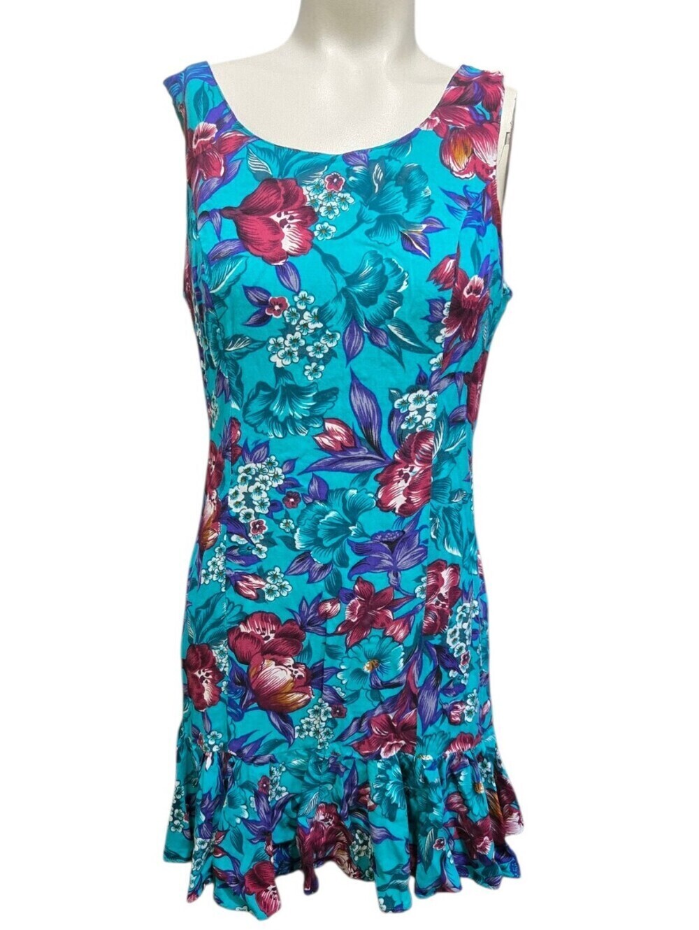 Vintage 90s Joni Blair Floral Ruffle Hem Dress Size 7 Rayon
